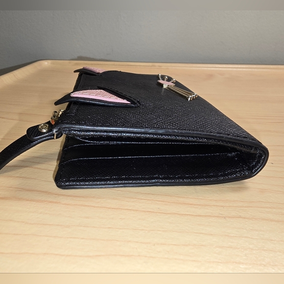KATE SPADE Black Saffiano Leather Cat Bifold Wallet Mini Case - Picture 11 of 15